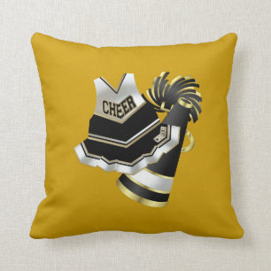 Gold Black and White Cheerleader Throw Pillow