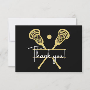 Gold Black and White Lacrosse Sports Thank You Card