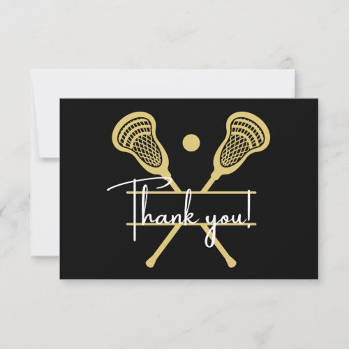 Gold Black and White Lacrosse Sports  Thank You Card