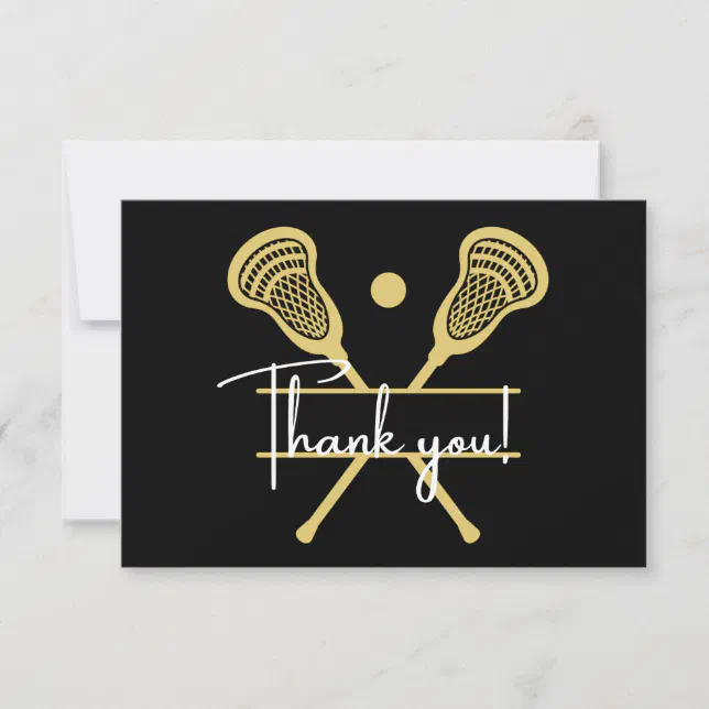 Gold Black and White Lacrosse Sports Thank You Card | Zazzle