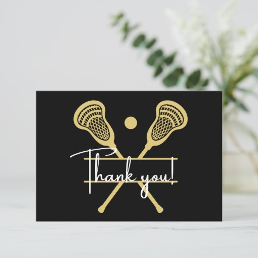 Gold Black and White Lacrosse Sports Thank You Card | Zazzle
