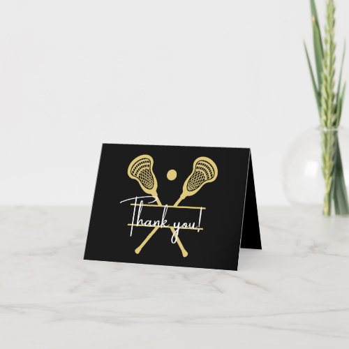 Gold Black and White Lacrosse Sports  Thank You Card
