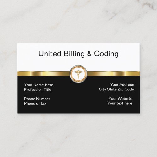 Gold Black And White Medical Billing Coding Business Card