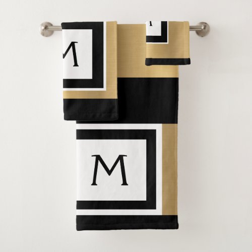 Gold Black and White Monogram Bath Towel Set