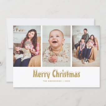 Gold Black and White Photo Collage Christmas Cards | Zazzle