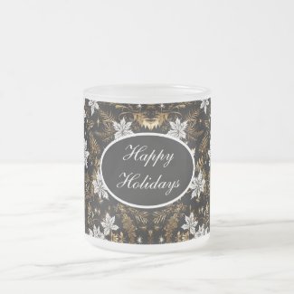 Gold, Black and White Poinsettia Happy Holidays