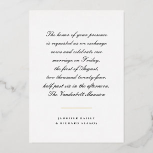 Gold, Black, and White Script Wedding Invitation Foil Invitation