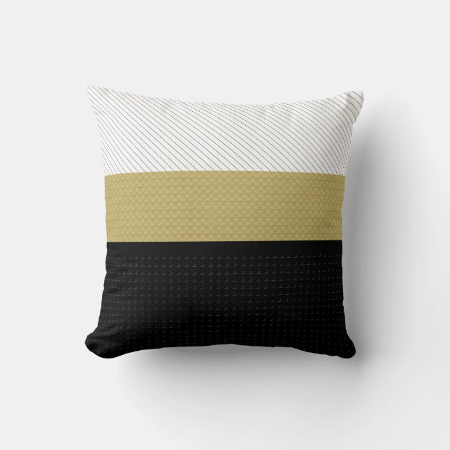 Gold, Black and White Striped Throw Pillow (Front)