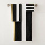 Gold Black And White Stripes Bath Towel Set at Zazzle