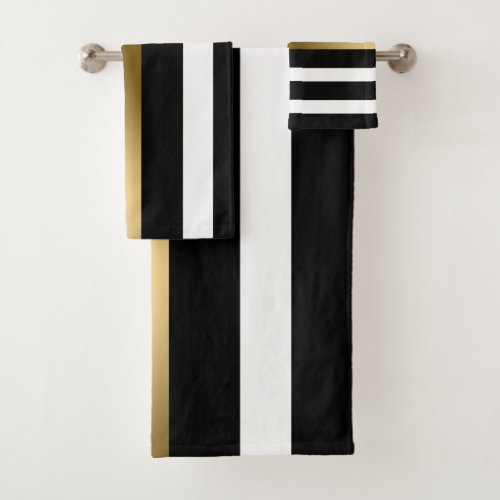 Gold Black And White Stripes Bath Towel Set