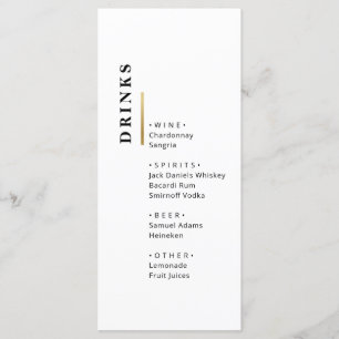Gold Black and white Typography wedding Bar Menu