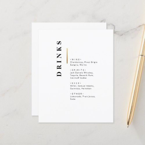Gold Black and white Typography wedding Bar menu