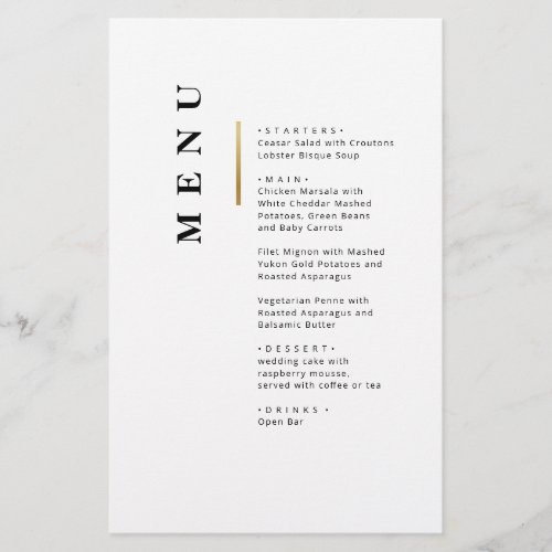 Gold Black and white Typography wedding menu