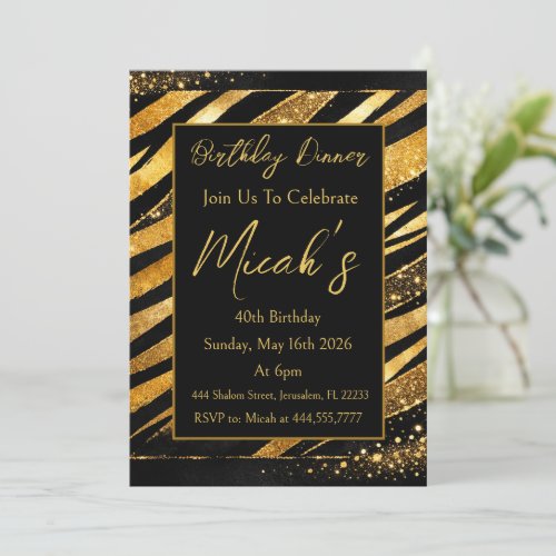 Gold Black Animal Print Stripes Dots Luxury Modern Invitation