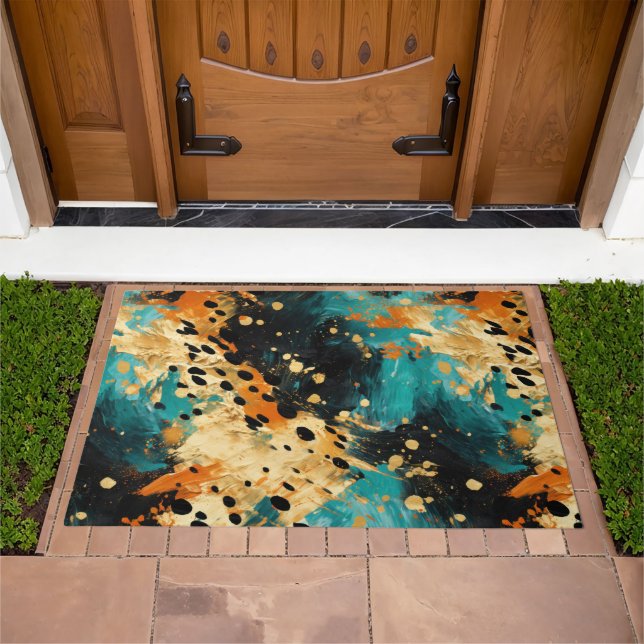 Gold Black Aqua Orange Leopard Abstract Doormat (Outdoor)