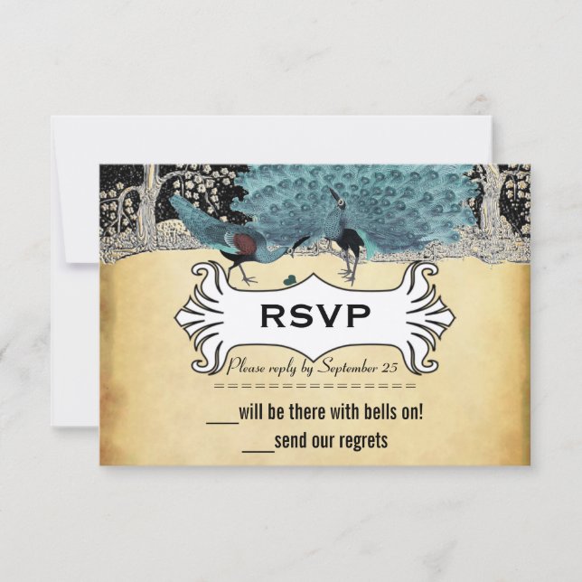 Gold Black Aqua Vintage Peacock Forest (Front)