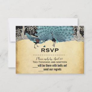 Gold Black Aqua Vintage Peacock Forest