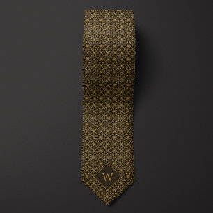 Gold & Black Arabesque Monogram Neck Tie