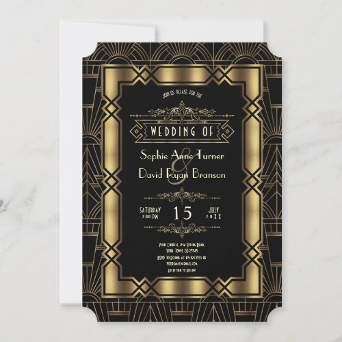 Gold Black Art Deco 1920s Style Wedding Invitation