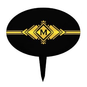 Gold & Black Art Deco Belt Monogram Cake Topper