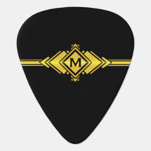 Gold & Black Art Deco Belt Monogram Guitar Pick