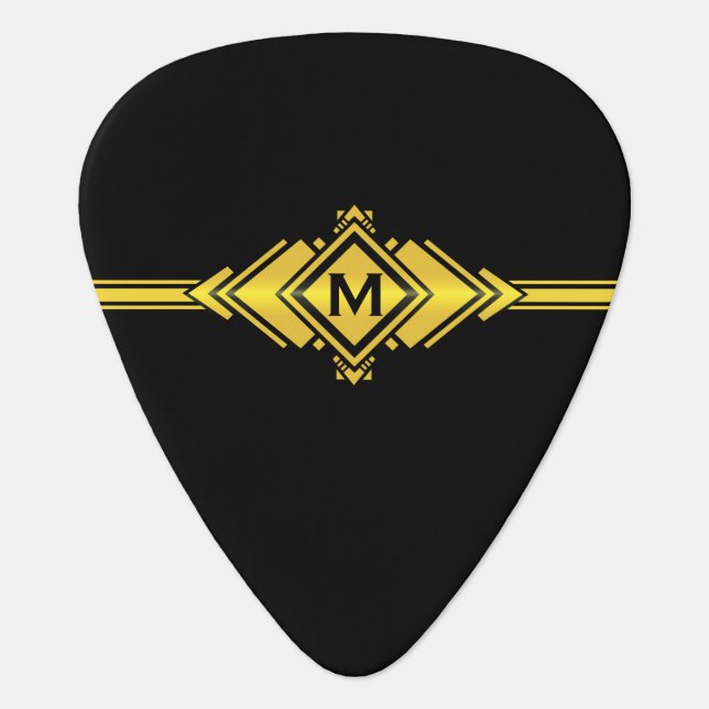 Gold & Black Art Deco Belt Monogram Guitar Pick (Front)