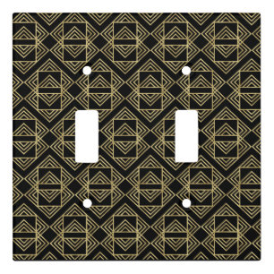 Gold & Black Art Deco Bold Retro Glam Pattern Light Switch Cover