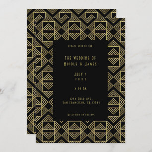 Gold & Black Art Deco Bold Retro Glam Wedding Invitation