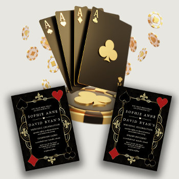 Gold Black Art Deco Casino Vegas Poker Wedding Invitation by Go4Wedding at Zazzle