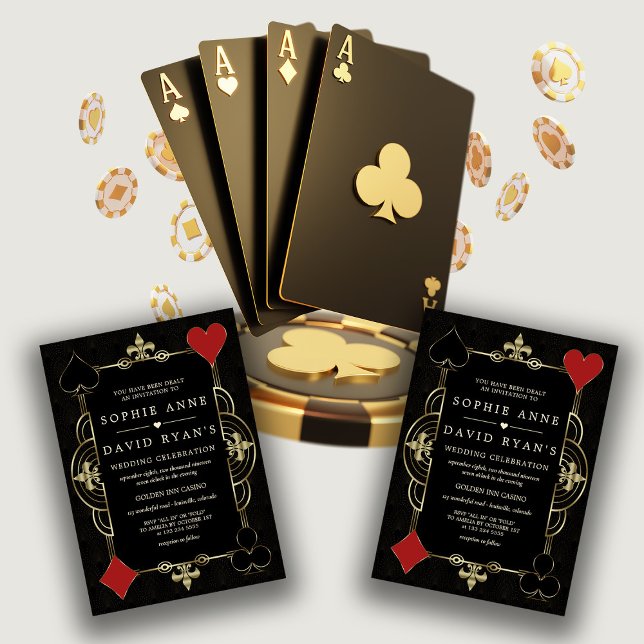 Gold Black Art Deco Casino Vegas Poker Wedding Invitation (Creator Uploaded)