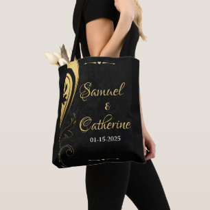 Gold Black Art Deco Design Bride Wedding Tote Bag