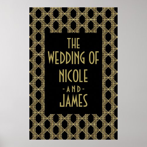 Gold Black Art Deco Diamond Retro Wedding Sign