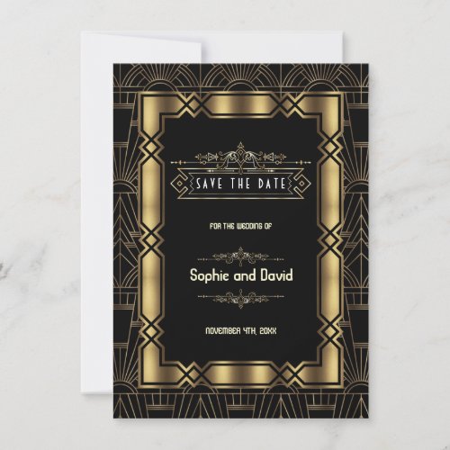 Gold Black Art Deco Gatsby 1920s Save the Date