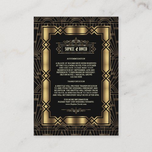 Gold Black Art Deco Gatsby 1920s Wedding Details Enclosure Card