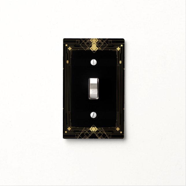 Gold & Black Art Deco Gatsby Roaring 20's Custom Light Switch Cover (In Situ)