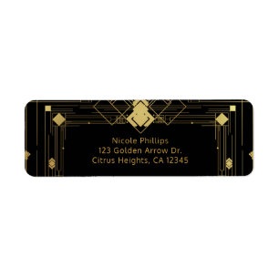 Gold & Black Art Deco Gatsby Roaring 20's Elegant Label
