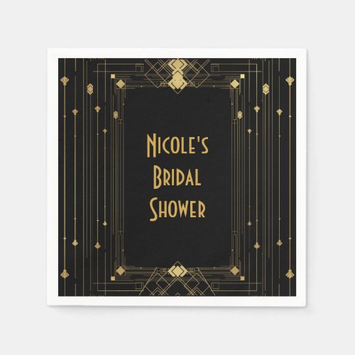 Gold  Black Art Deco Gatsby Roaring 20s Elegant Napkins