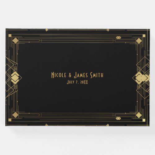 Gold  Black Art Deco Gatsby Roaring 20s Wedding Guest Book