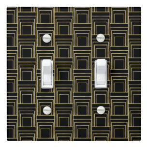 Gold Black Art Deco Geometric Sleek Retro Glam Light Switch Cover