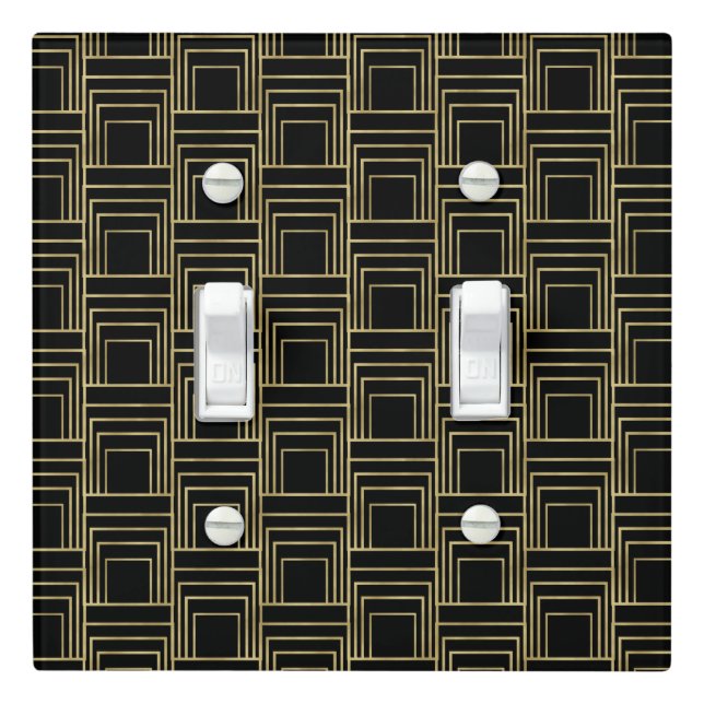 Gold Black Art Deco Geometric Sleek Retro Glam Light Switch Cover (In Situ)
