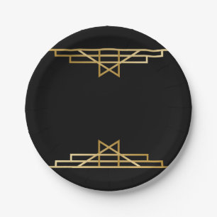Gold & Black Art Deco, Great Gatsby Wedding Party Paper Plates