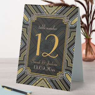 Gold Black Art Deco Guest Names Table Number Tent
