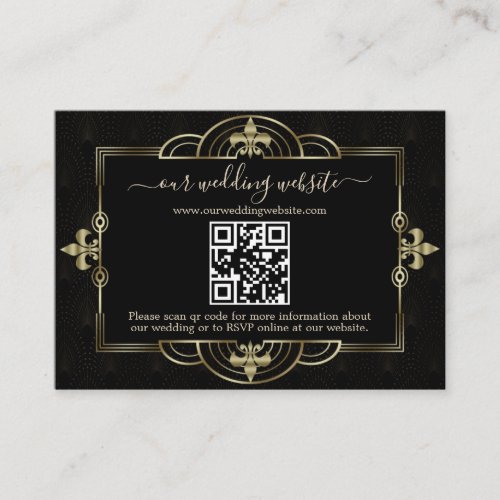 Gold Black Art Deco QR Code Wedding  Enclosure Card
