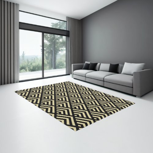 Gold  Black Art Deco Rug _ Large Diamond Pattern