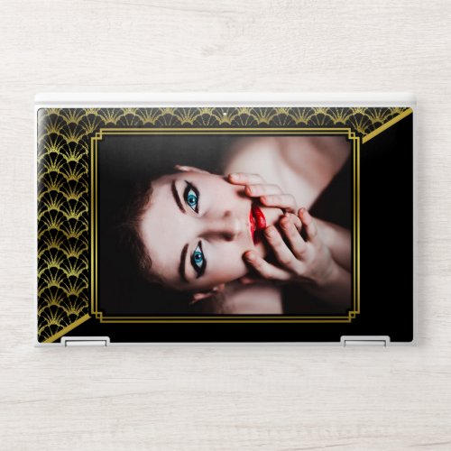 Gold Black Art Deco Shell Pattern Stripe  Photo HP Laptop Skin