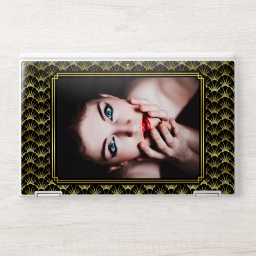 Gold Black Art Deco Shells Pattern Photo Template HP Laptop Skin