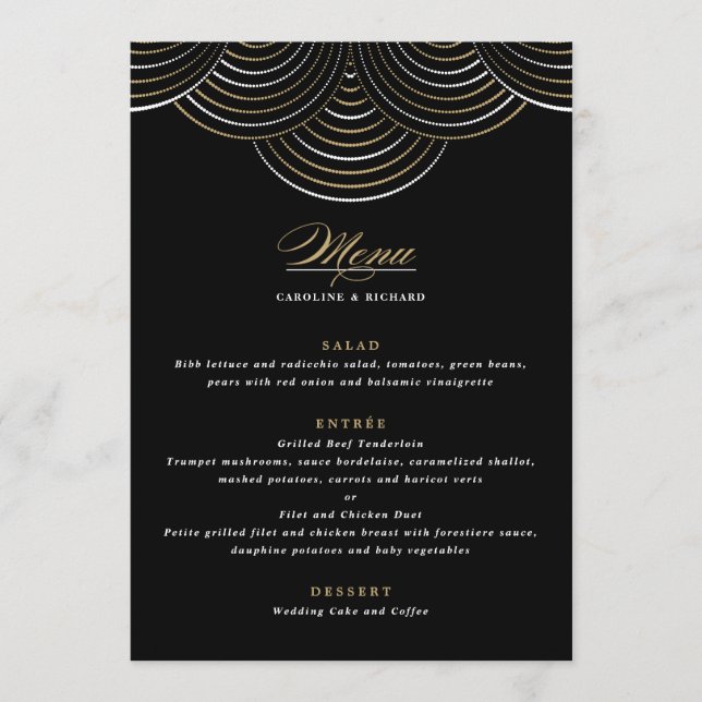 Gold Black Art Deco String Lights Flat Menu (Front)