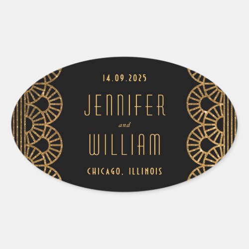 Gold Black Art Deco Style Wedding Sticker