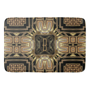 Gold+Black Art Deco Sunburst Pattern Monogram Mat