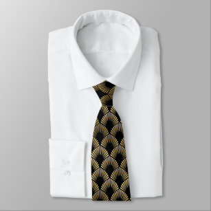 gold black art deco tiled neck tie
